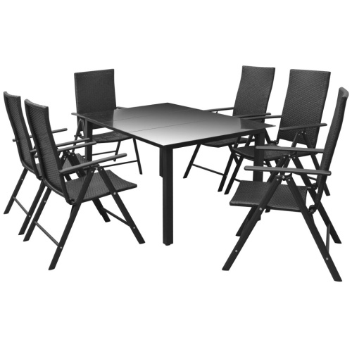

7 pcs. Garden dining table aluminum and poly rattan