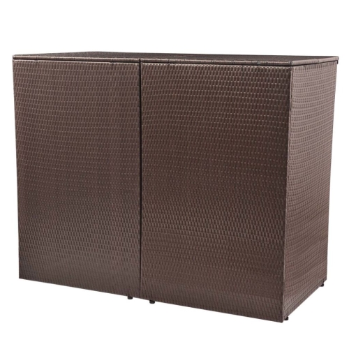 Double Wheelie Bin Shed Poly Rattan Brown