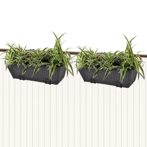 

2PCS Rattan Balcony Trapezoid Planter Set 50cm Black