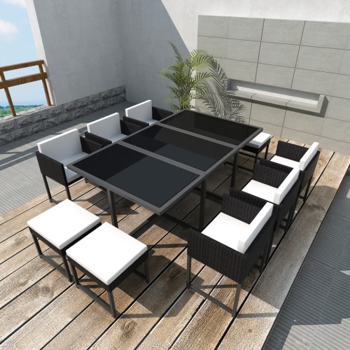 Nero Poly Rattan Outdoor 10 persone che pranza insieme