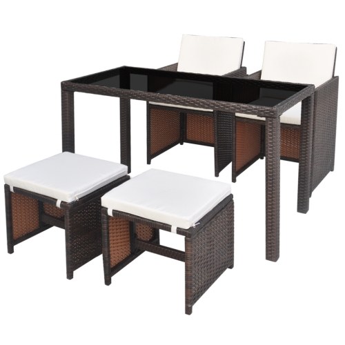 

Outdoor Dining Set 11 Pieces Brown Poly Rattan