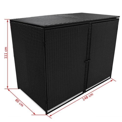 

Двойной двустворчатый сарай Поли ротанга Черный 148x80x111 см