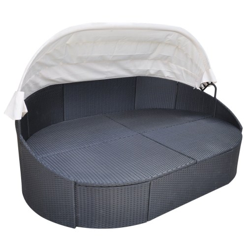

Deckchair with awning Poly Rattan Black