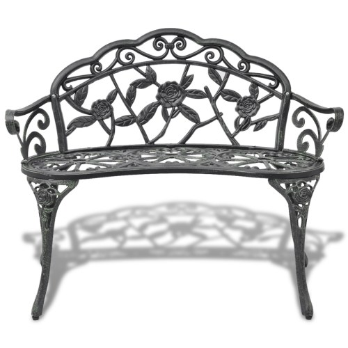 

Green cast aluminum garden bench