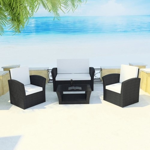 

Set of garden sofas 10 pcs Black Braided resin