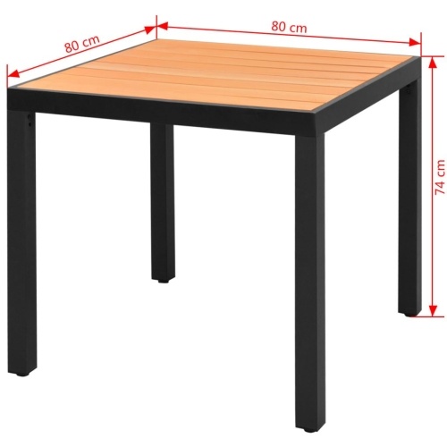 WPC Aluminum Garden Dining Table Brown 80 x 80 x 74 cm