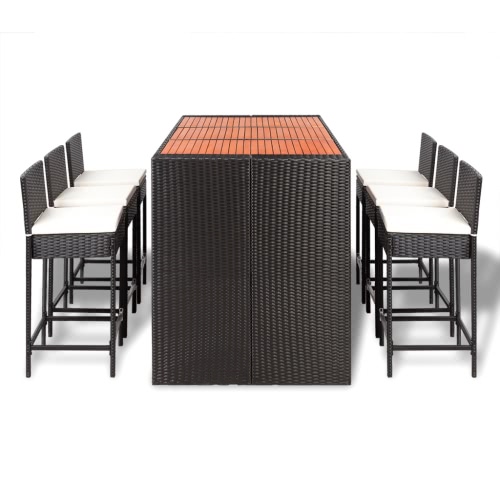 Polyrattan Bar Möbel Set 6 Barhocker 1 Tisch mit Holzplatte