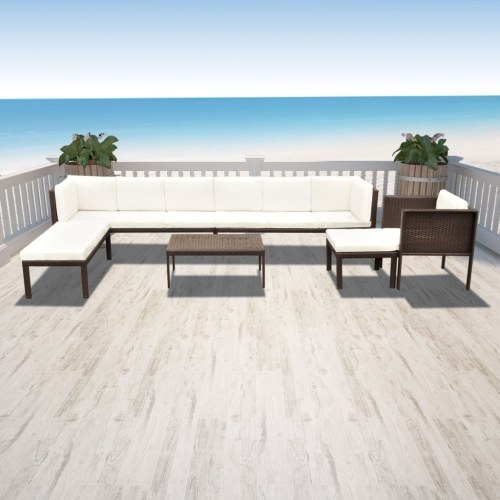 

sofa set 24 pieces brown synthetic rattan