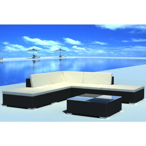 15 Stück Garden Lounge Set Schwarz Polyrattan