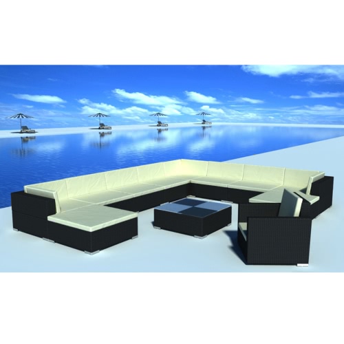 35 Piece Garden Lounge Set Black Poly Rotin