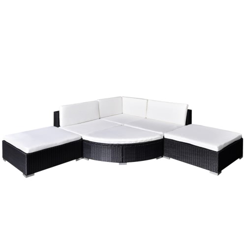 16 piezas Conjunto Jardín Salón Negro de Poly Rattan