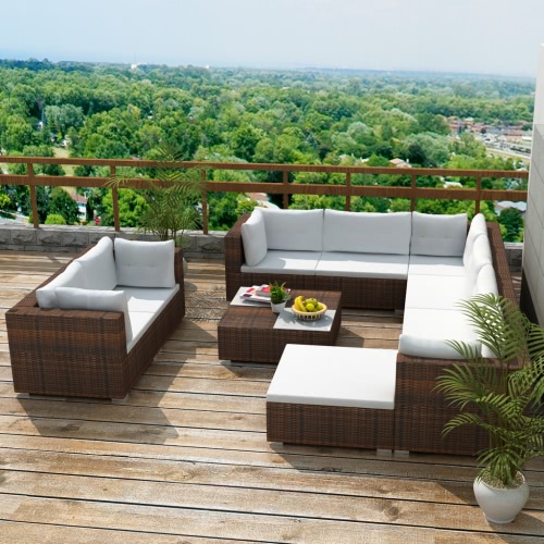 32 Pezzo Garden divano Set Brown Poly Rattan