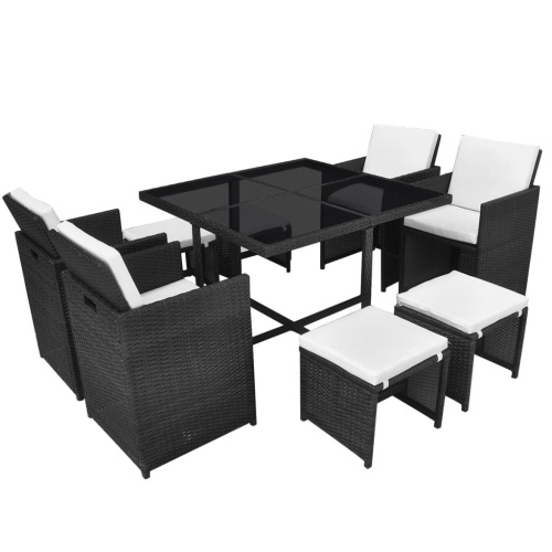 

Set of garden dining room 21 pieces black poly rattan