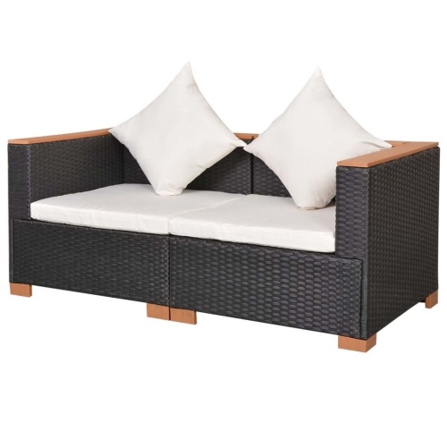 

Garden Sofa Set Six Pieces Poly Rattan WPC Top Black
