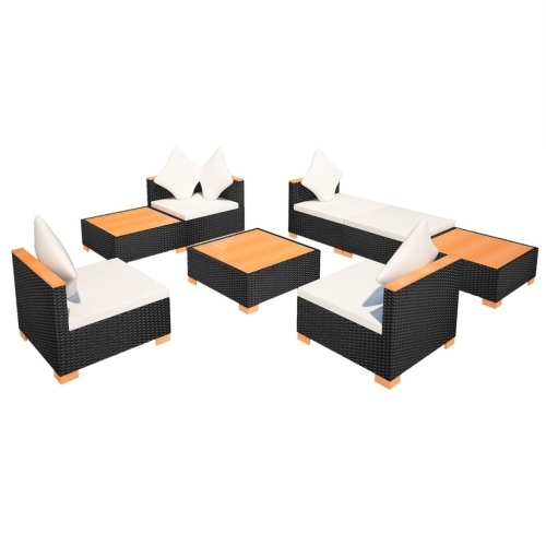 

Garden Lounge Set 18 Pieces Poly Rattan WPC Top Black