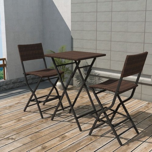 

Garden table and chairs set 3 pieces brown rattan