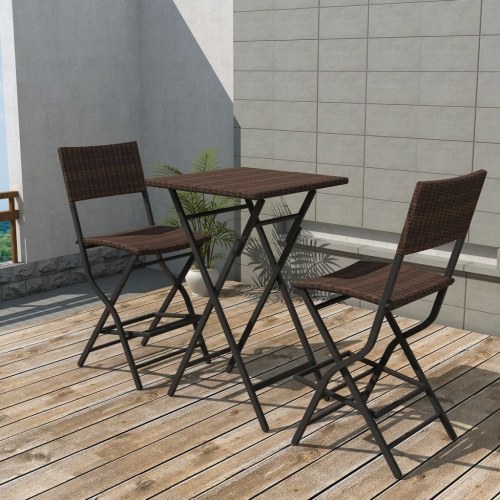 Garden table and chairs set 3 pieces brown rattan