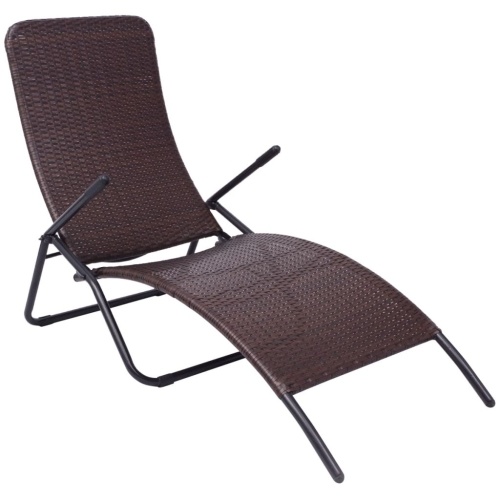 

Synthetic folding brown rattan lounger