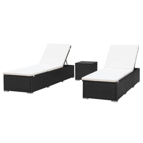 

Sunloungers 2 pcs with Table Poly Rattan Black