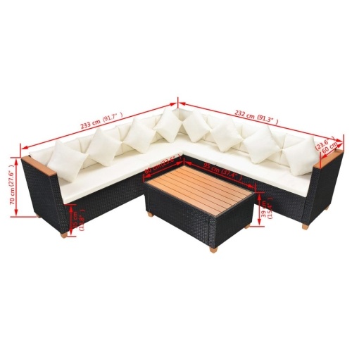 

Garden Sofa Set 25 Pieces Poly Rattan WPC Top Black