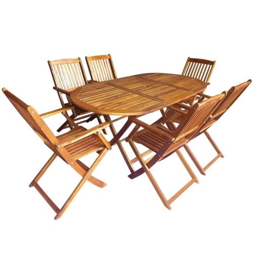 7 Piece Folding Outdoor Dining Set Solid Eucalyptus Wood