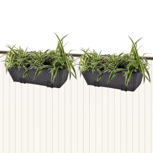 

September 2 pcs trapezoidal planter rattan 50 cm black for balcony