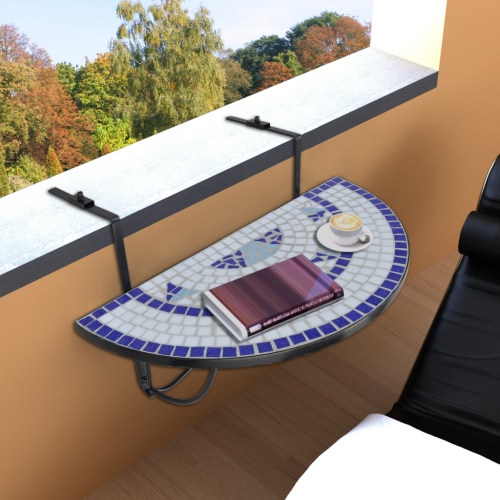 

Mosaic Balcony semicircular table Hanging Blue White