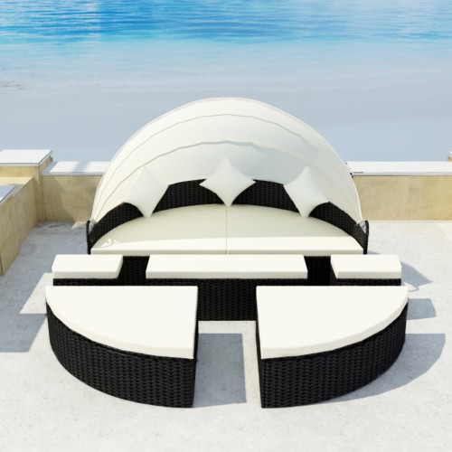 

sun bed with canopy in black polirattan 2-in-1