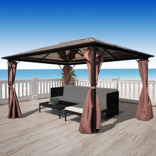 

Gazebo with brown curtain aluminum 400 x 300 cm Waterproof