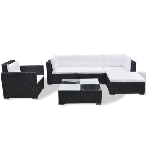 

September 17 pcs Garden sofa black polirattan