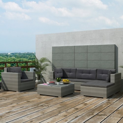 

September 17 pcs Garden sofa in gray polirattan