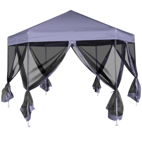 

folding hexagonal gazebo pop up with 6 dark blue sidewalls 1.8x1.8 m