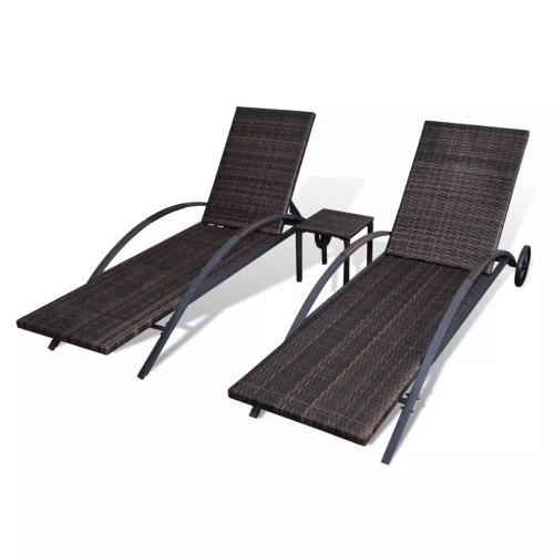 3-Piece Sun Lounger Set in Brown Polirattan