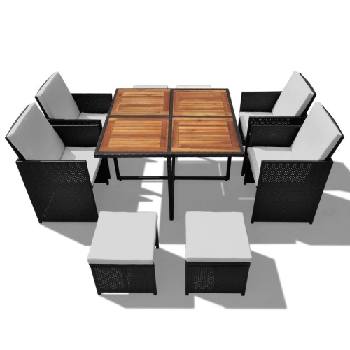 Table Set Garden Chairs 21 pcs Polirattan Black and Acacia