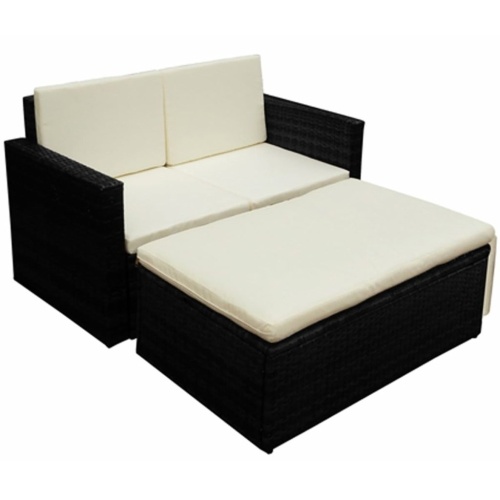 

Garden Sofa and Footrest Set 7 pcs in Black Polirattan