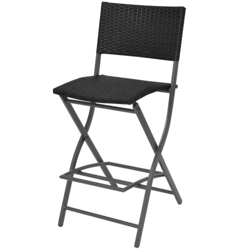 Set of Garden Table and Chairs 7 pcs Polirattan Folding Black