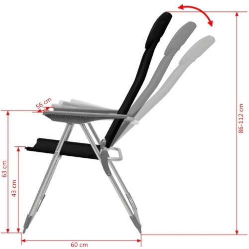 

4 Pcs Black Aluminum Camping Chairs 56x60x112 cm