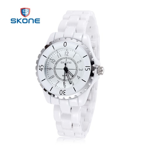 SKONE Women Dress Watches for Woman Watch with White Ceramic Watchband Casual Quartz Wristwatch