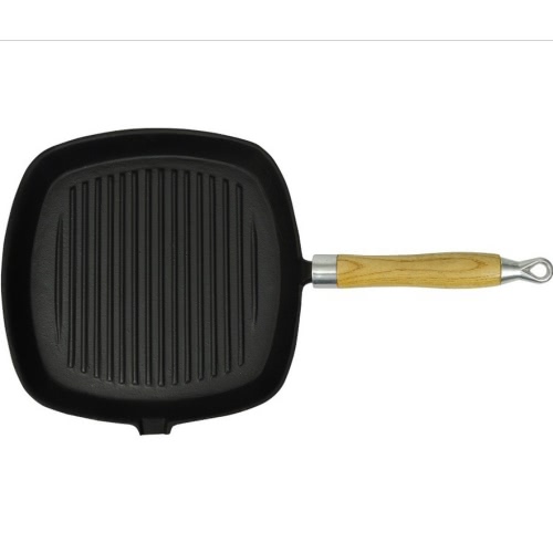 

Cast Iron Grill Pan BBQ Skillet Wooden Handle