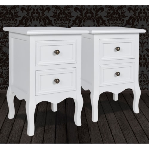 Set of 2 White Two-drawer Nightstands