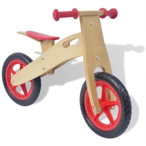 

red wooden balance bike