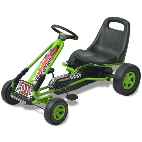

Kart with green adjustable seat pedals