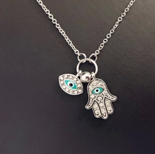 

Fatima palms Turkey blue eyes diamonds short necklace