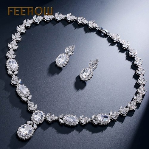 

FEEHOW bridal wedding wild jewelry set earrings necklace