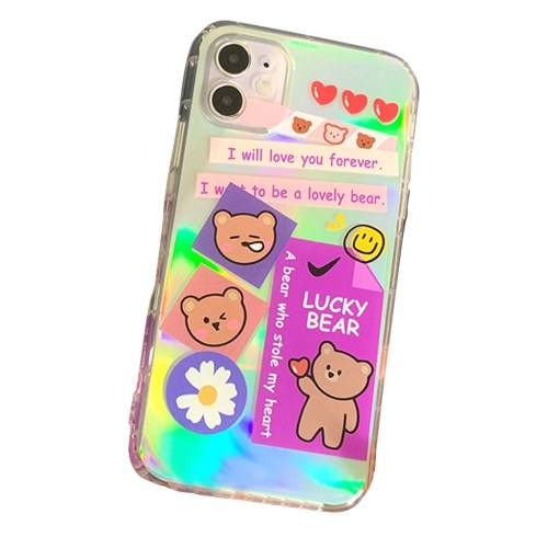 

Lasers Phonecase Cute Bear Designs Glitter TPU Cover Phone Shells Shockproof Slim Flexible Protective Anti-Slip Cell Phone Cover for iphone