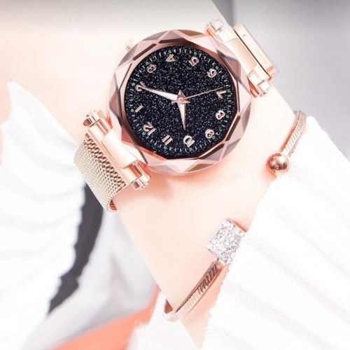 

Luminous Magnet Quartz Women Watch Wristwatch with Numbers Starry Dial for Women