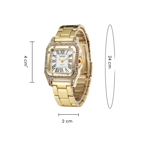 

Unique Vintage Rectangular Dial Face Watch Alloy Wristwatch with Crystal Stainless Steel Strap Band for Women