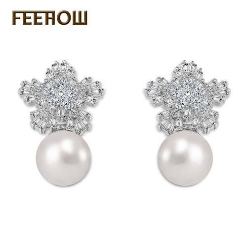 

FEEHOW Manzhu Snowflake Pearl Stud Earrings