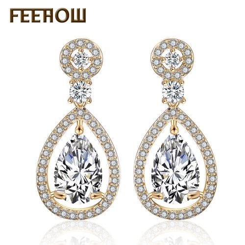 

FEEHOW AAA zircon hollow shape temperament earrings