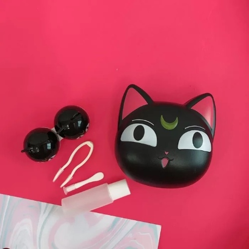 cute girl heart Luna cat contact lens box myopia glasses box